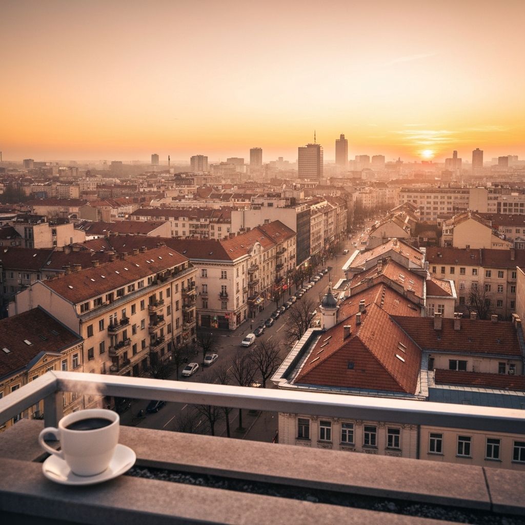 Beograd u zoru sa šoljom kafe - jutrnje svjetlo nad krovovima