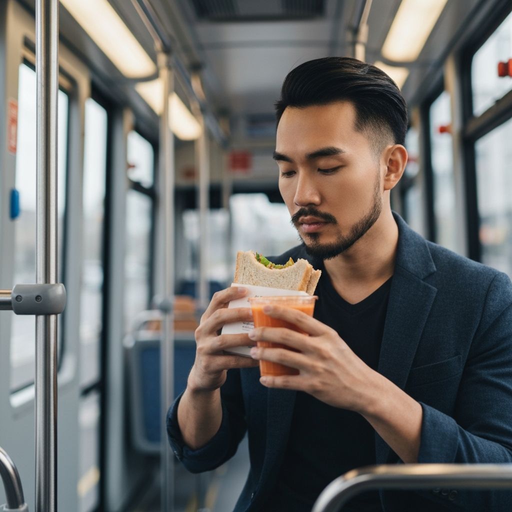 Sendvič i sok u urbanom transportu - hrana na putu